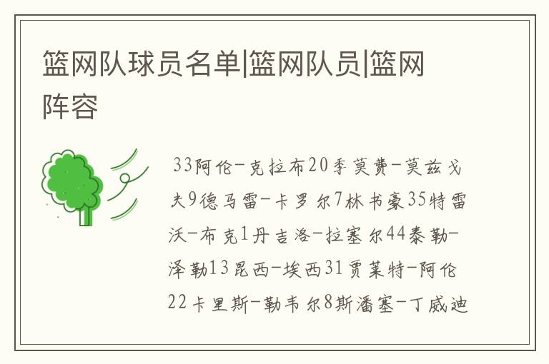 篮网队球员名单|篮网队员|篮网阵容