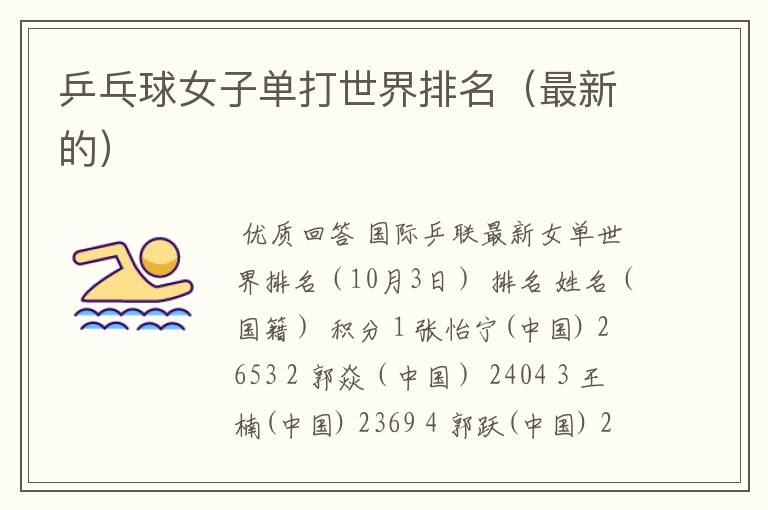 乒乓球女子单打世界排名(最新的)