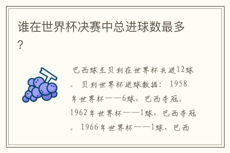 谁在世界杯决赛中总进球数最多?