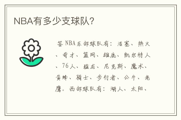 NBA有多少支球队?