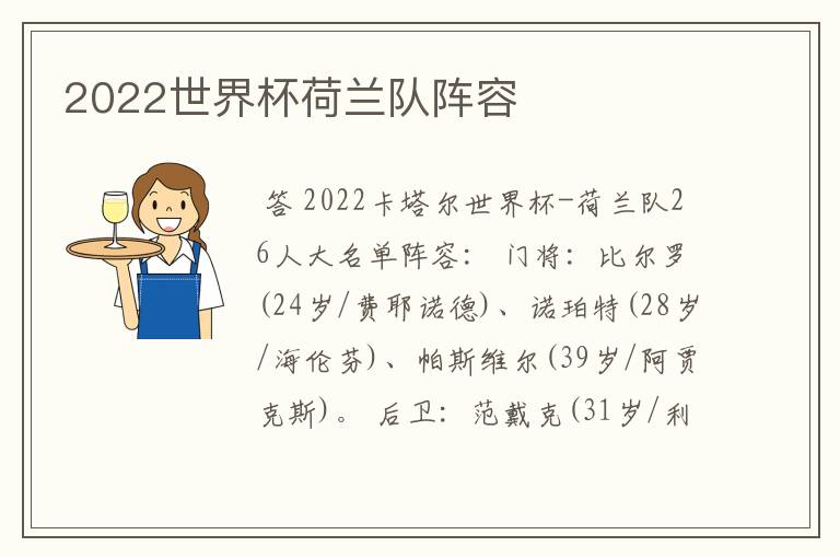 2022世界杯荷兰队阵容