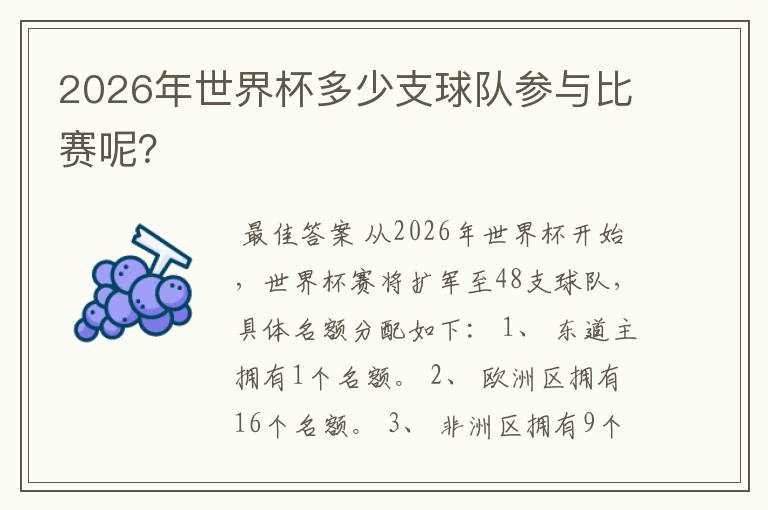 2026年世界杯多少支球队参与比赛呢?