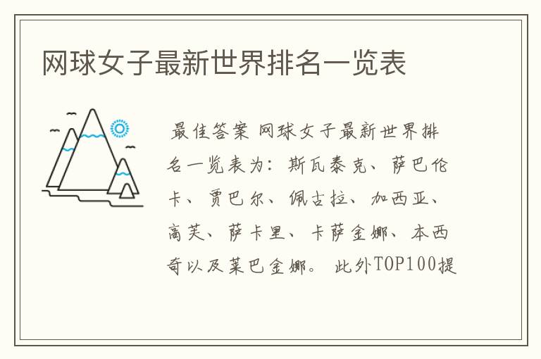 网球女子最新世界排名一览表