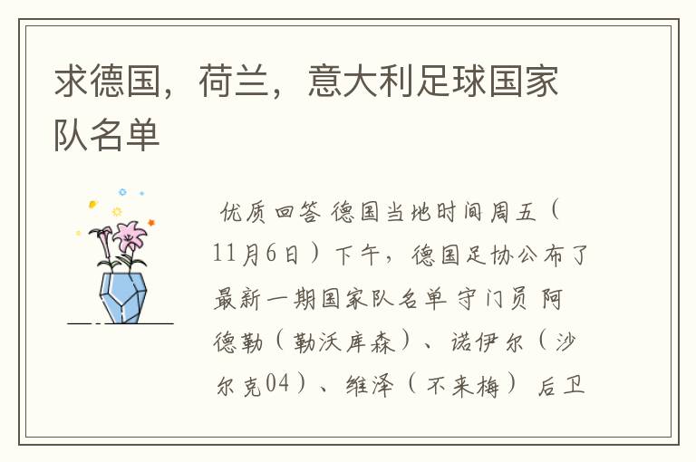求德国,荷兰,意大利足球国家队名单