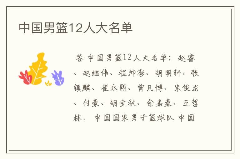 中国男篮12人大名单