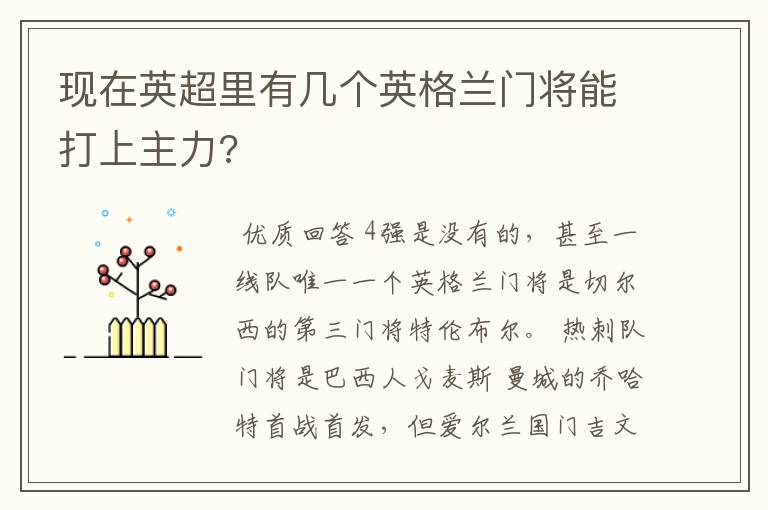 现在英超里有几个英格兰门将能打上主力?