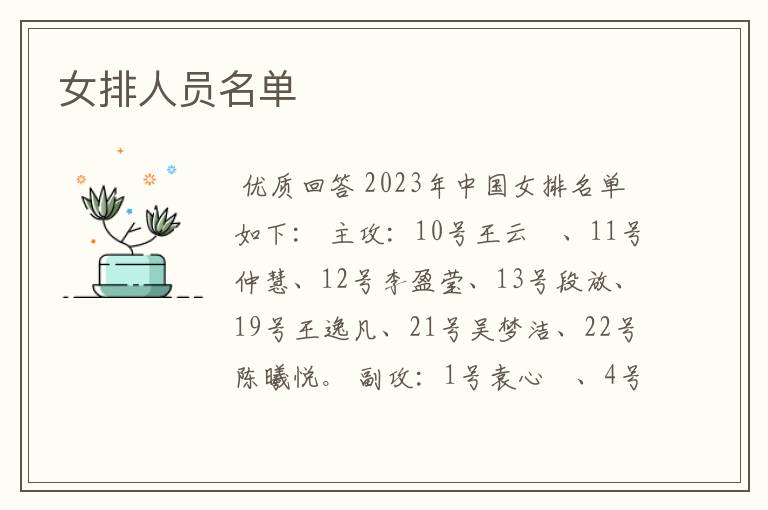 中国女排最新名单公布