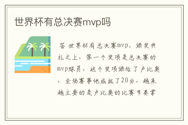 世界杯有总决赛mvp吗