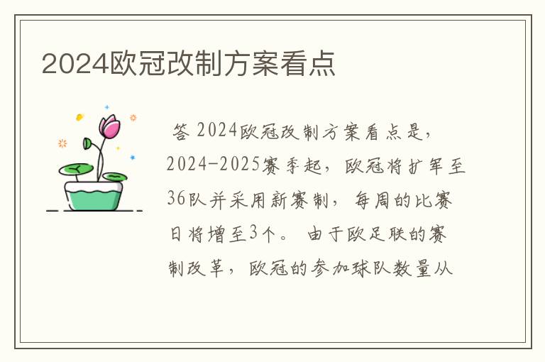 2024欧冠改制方案看点