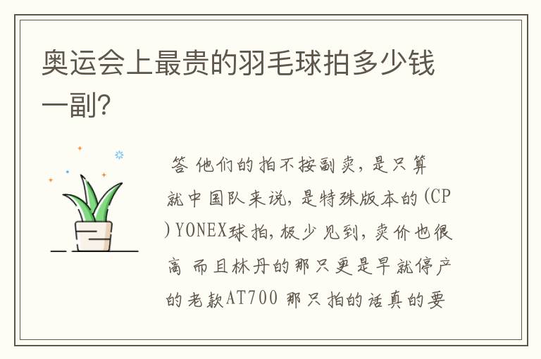 奥运会上最贵的羽毛球拍多少钱一副?