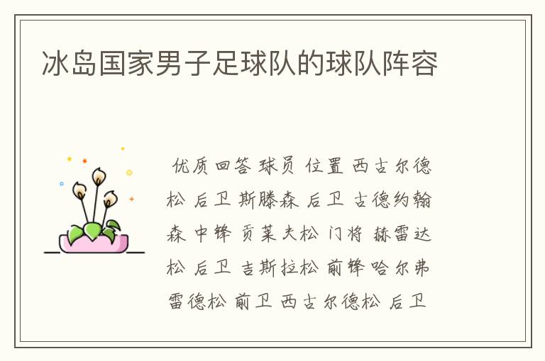冰岛国家男子足球队的球队阵容