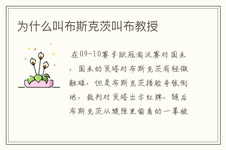 为什么叫布斯克茨叫布教授