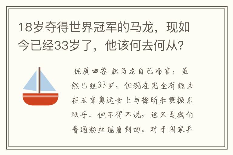 18岁夺得世界冠军的马龙,现如今已经33岁了,他该何去何从?