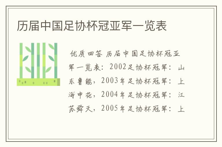 历届中国足协杯冠亚军一览表