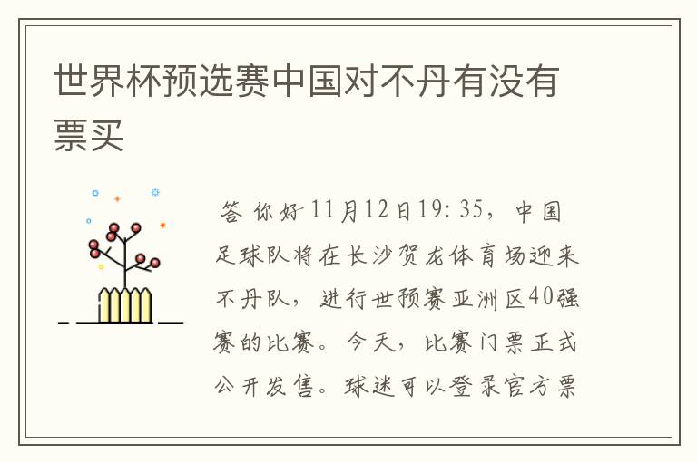 世界杯预选赛中国对不丹有没有票买
