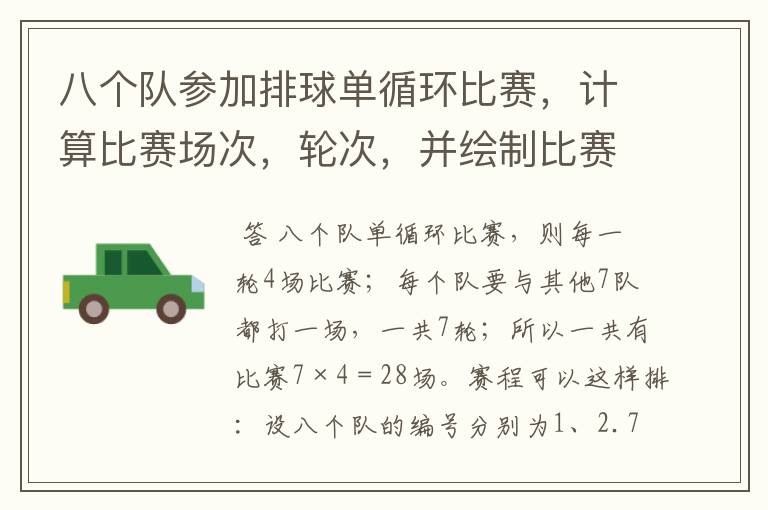 八个队参加排球单循环比赛,计算比赛场次,轮次,并绘制比赛轮次表