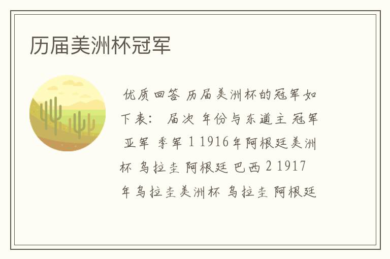 历届美洲杯冠军