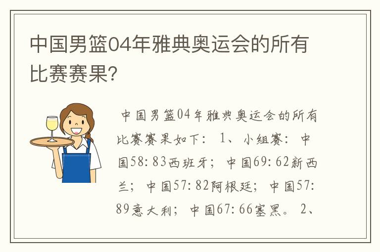 中国男篮04年雅典奥运会的所有比赛赛果?