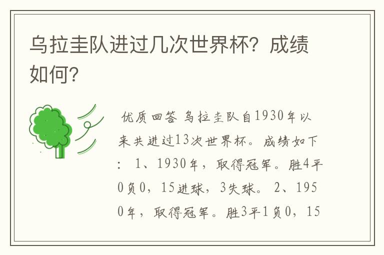 乌拉圭队进过几次世界杯?成绩如何?