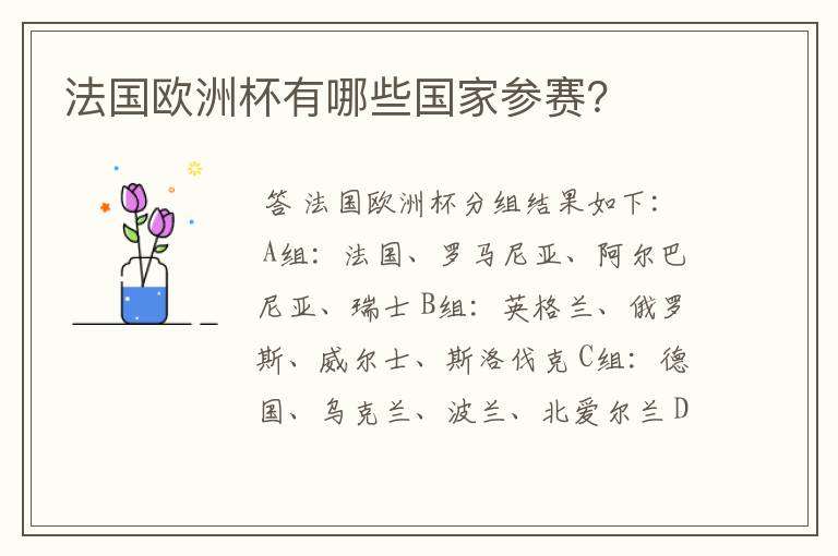 法国欧洲杯有哪些国家参赛?