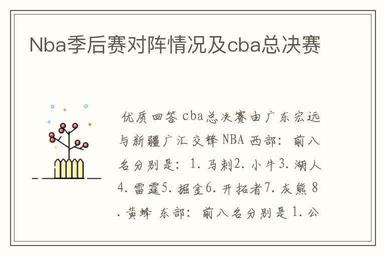 Nba季后赛对阵情况及cba总决赛