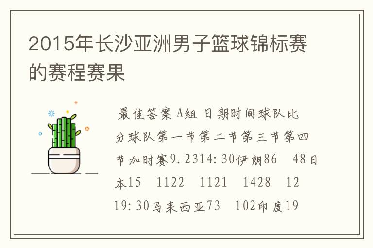 2015年长沙亚洲男子篮球锦标赛的赛程赛果