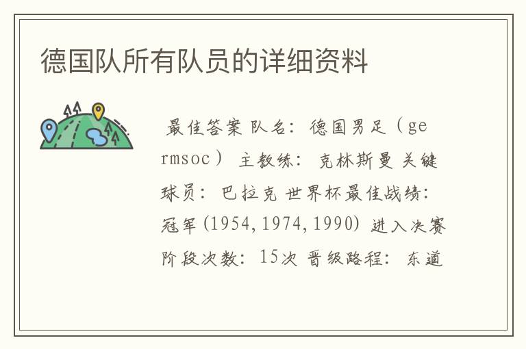 德国队所有队员的详细资料