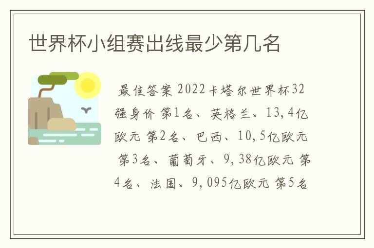 世界杯小组赛出线最少第几名