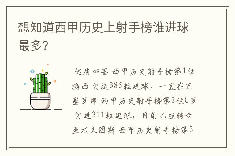 想知道西甲历史上射手榜谁进球最多?