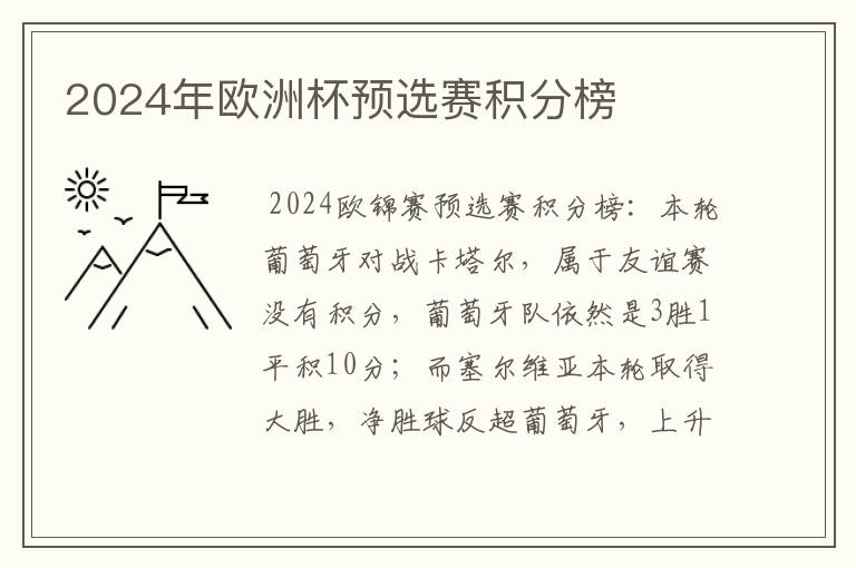 2024年欧洲杯预选赛积分榜