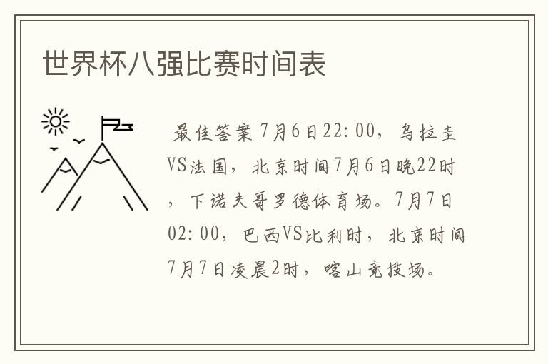 世界杯八强比赛时间表