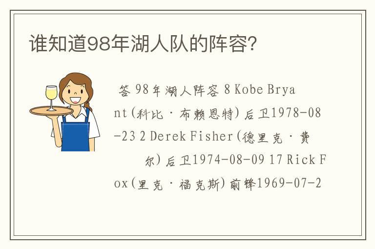 谁知道98年湖人队的阵容?