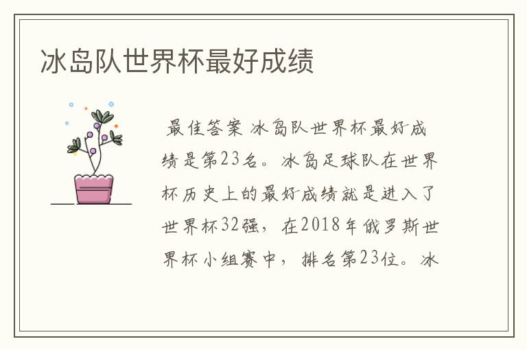 冰岛队世界杯最好成绩