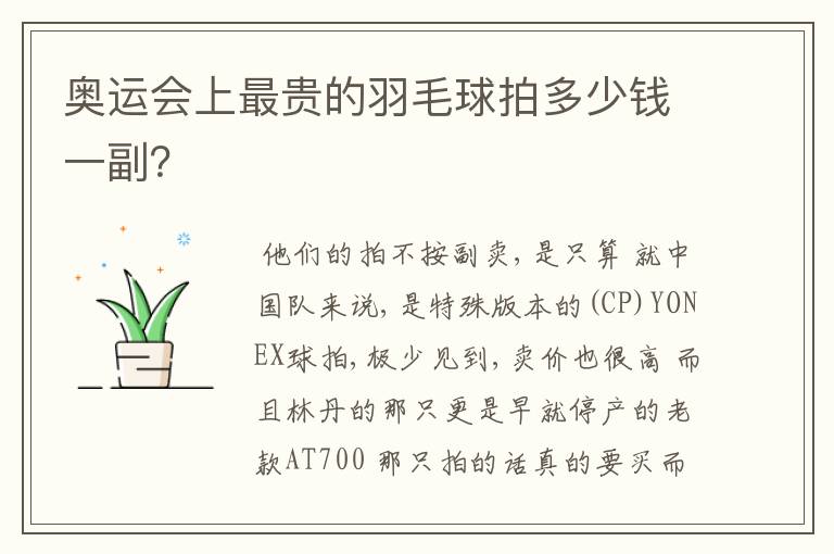 奥运会上最贵的羽毛球拍多少钱一副?