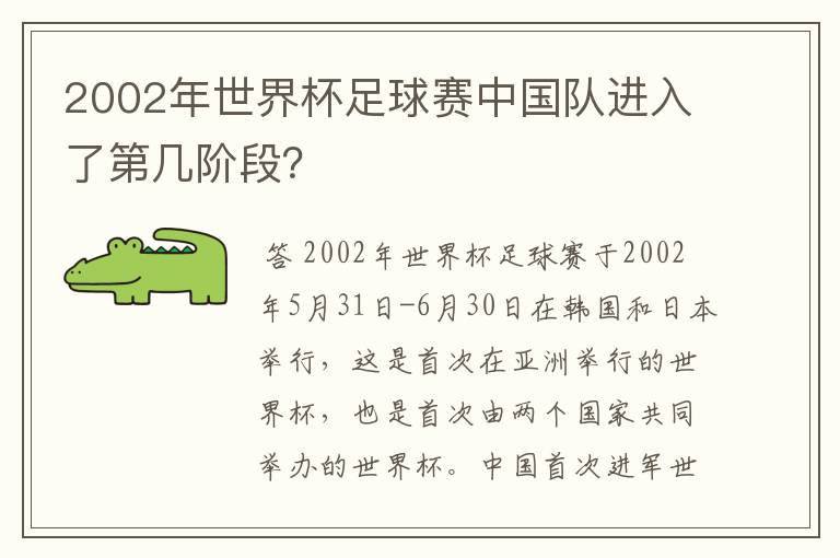 2002年世界杯足球赛中国队进入了第几阶段?