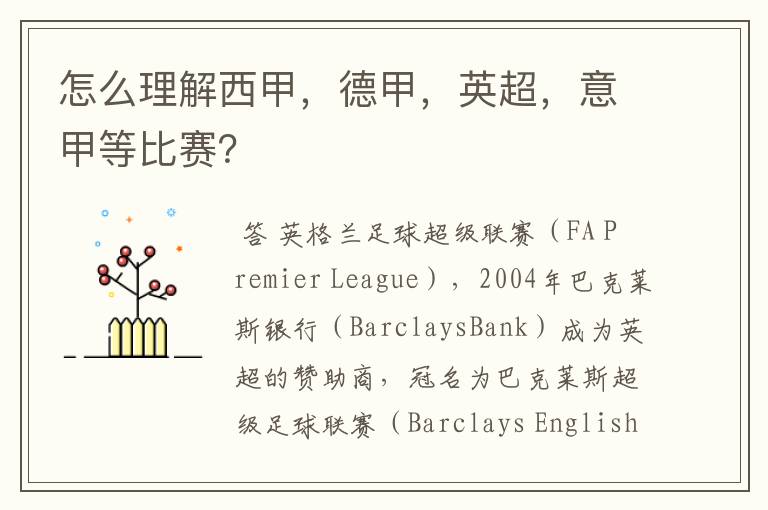 怎么理解西甲,德甲,英超,意甲等比赛?