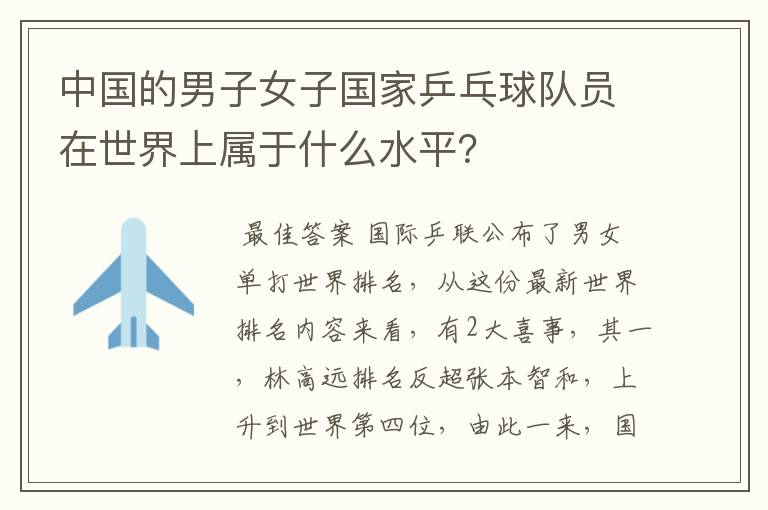 中国的男子女子国家乒乓球队员在世界上属于什么水平?