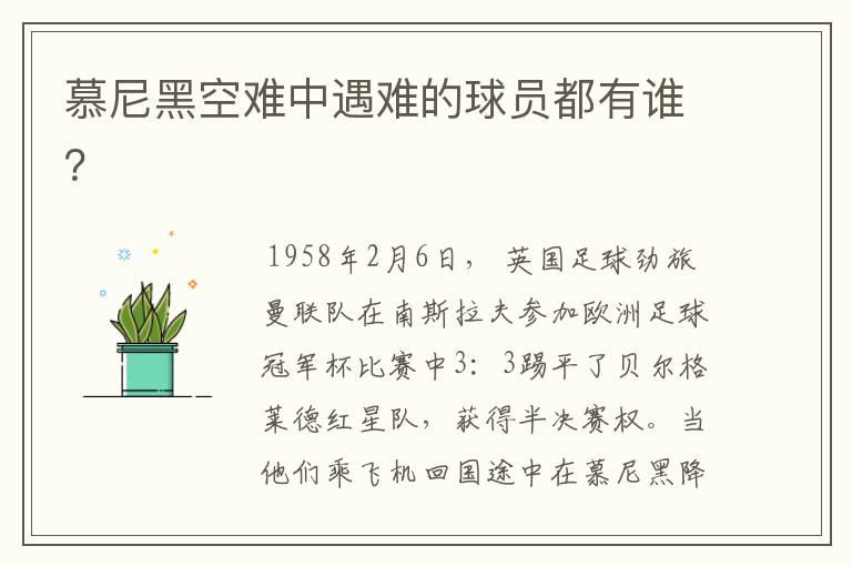慕尼黑空难中遇难的球员都有谁?