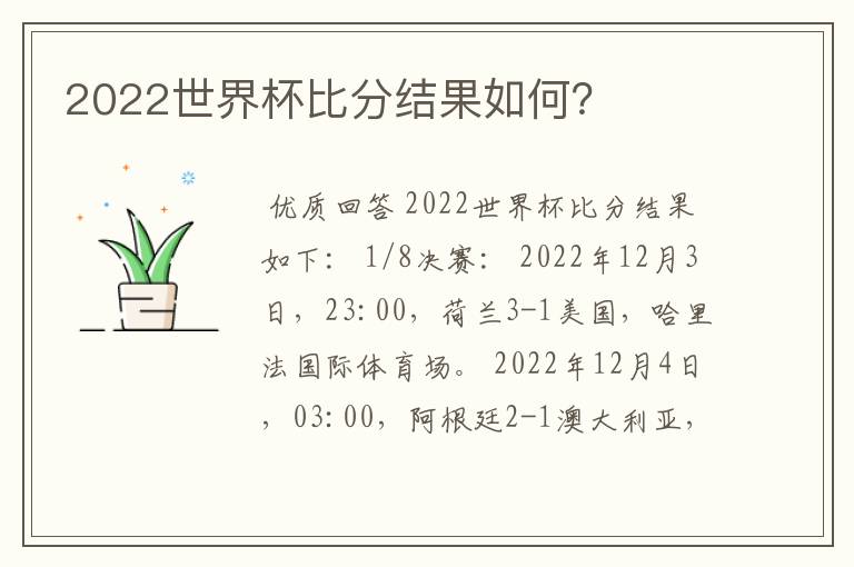 2022世界杯比分结果如何?