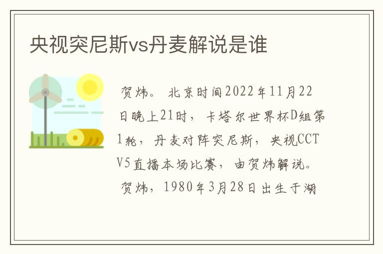 央视突尼斯vs丹麦解说是谁