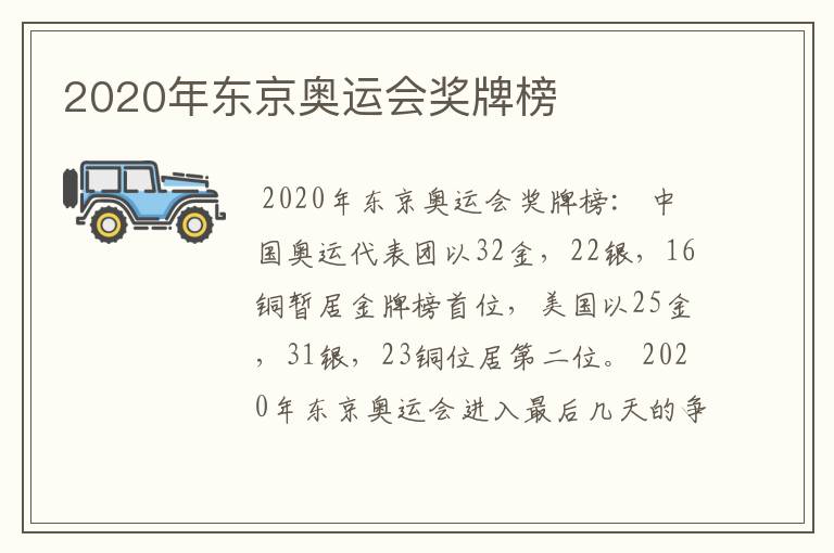 2020年东京奥运会奖牌榜