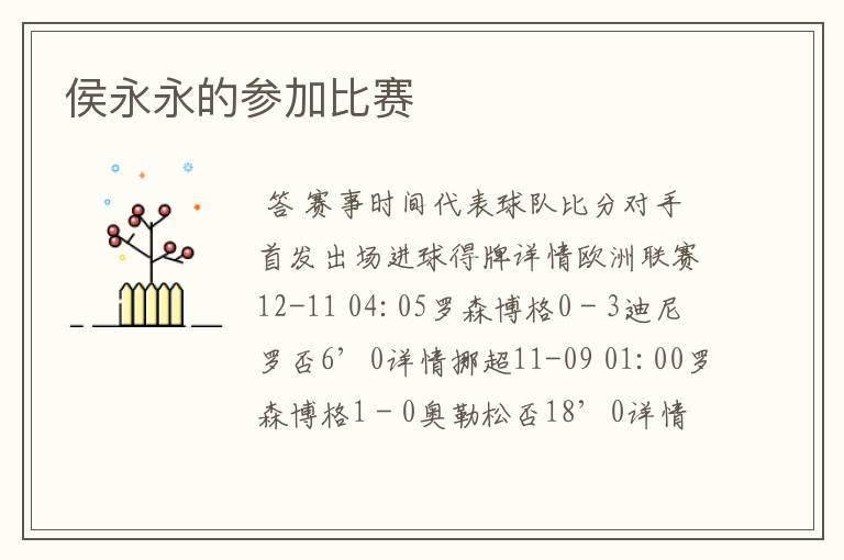 侯永永的参加比赛