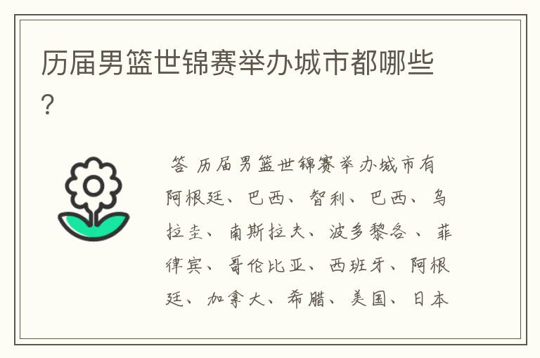 历届男篮世锦赛举办城市都哪些?
