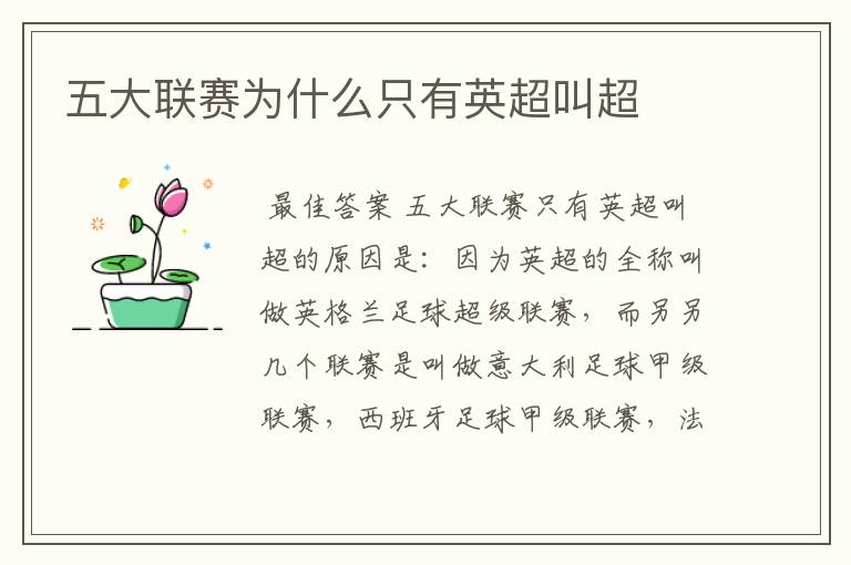 五大联赛为什么只有英超叫超