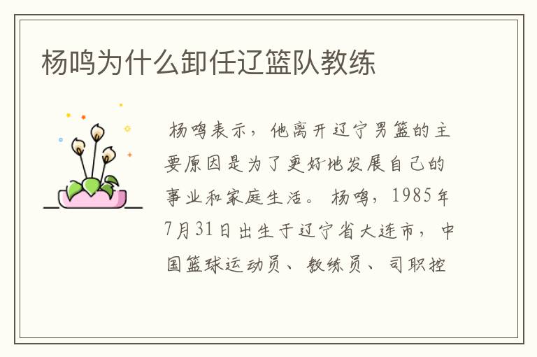 杨鸣为什么卸任辽篮队教练