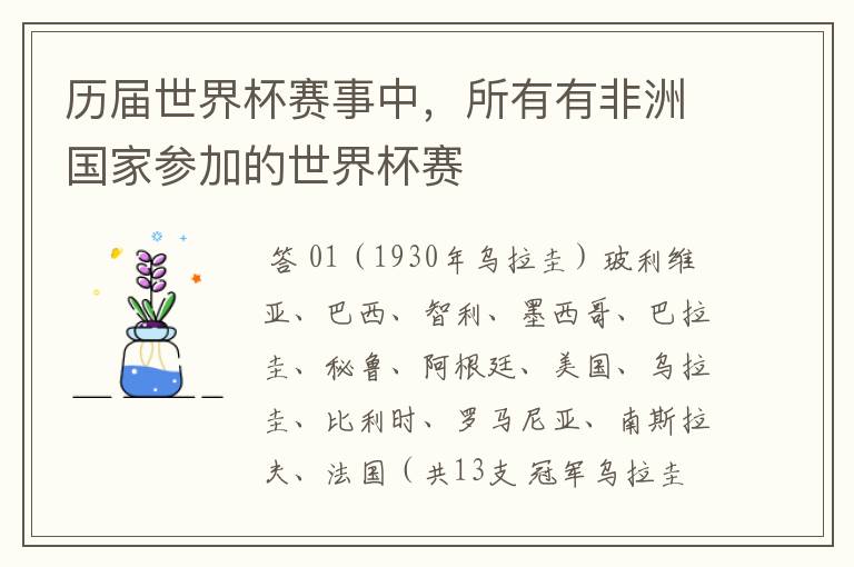 历届世界杯赛事中,所有有非洲国家参加的世界杯赛