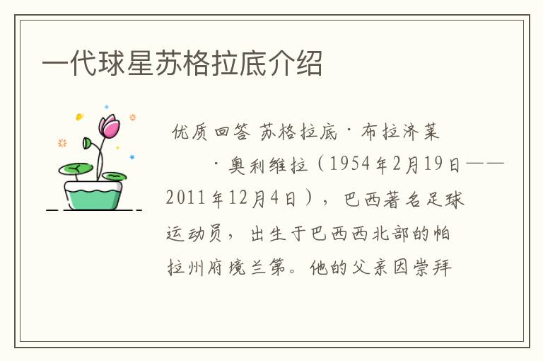 一代球星苏格拉底介绍