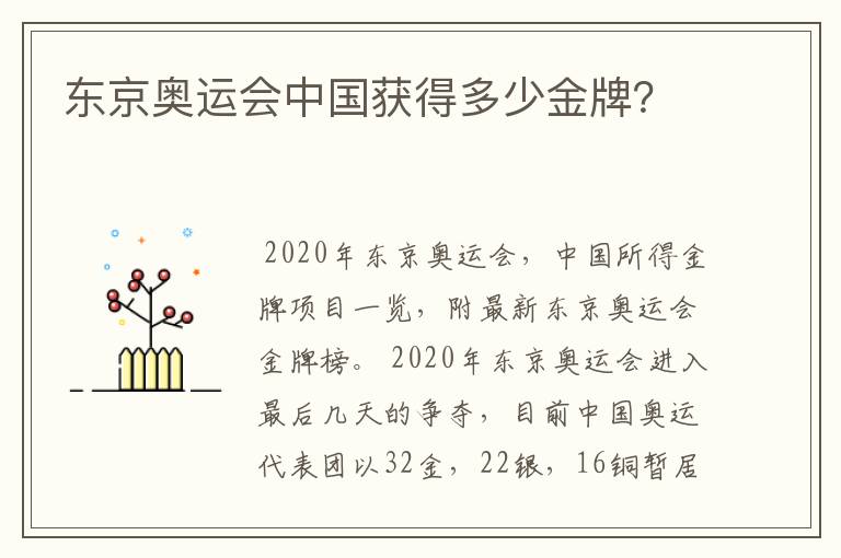 东京奥运会中国获得多少金牌?