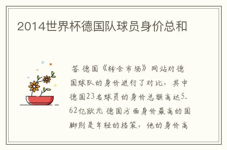 2014世界杯德国队球员身价总和