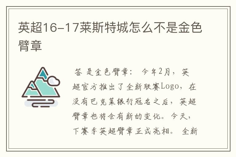 英超16-17莱斯特城怎么不是金色臂章